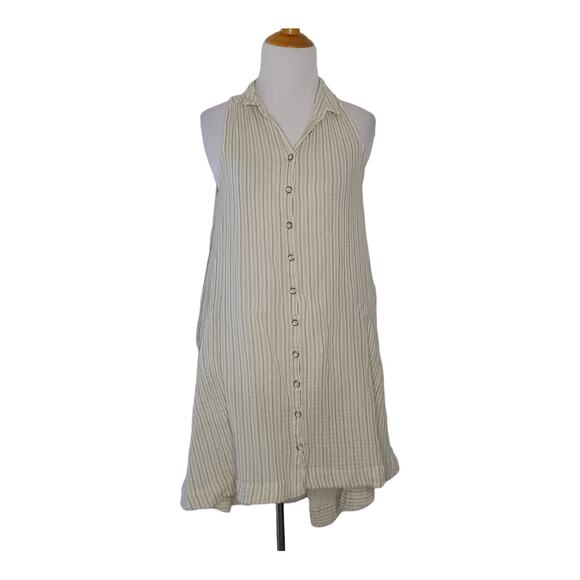 Free People Summer Shirt Dress Snap Front Sleeveless Trapeze Cream Small - Picture 1 of 11